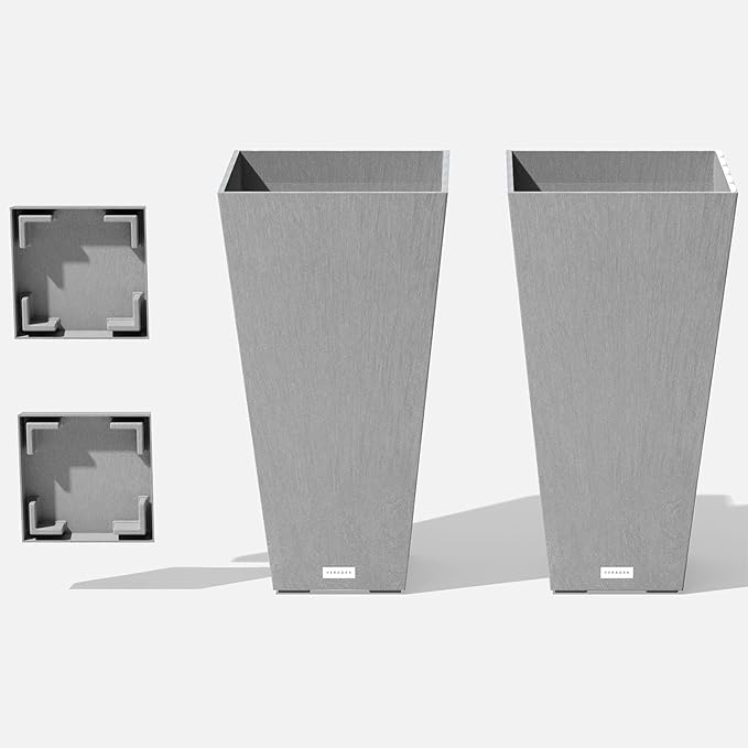 Veradek V-Resin Indoor/Outdoor Taper Planter (Gray, 26 inch - 2 Pack with 2 Saucer Trays) VeradekOutdoor