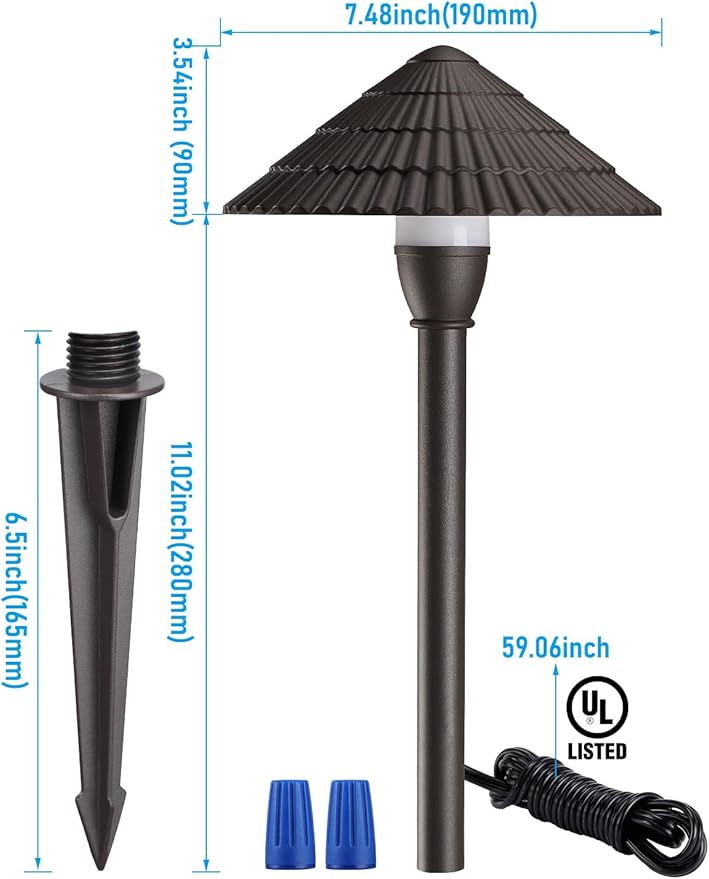LEONLITE Low Voltage Landscape Lights, 3W 12V Pathway Lighting Wired, IP65 Waterproof Light for Yard Lawn, ETL Listed, Bronze Aluminum Housing, 5000K Daylight, Pack of 4 LEONLITE