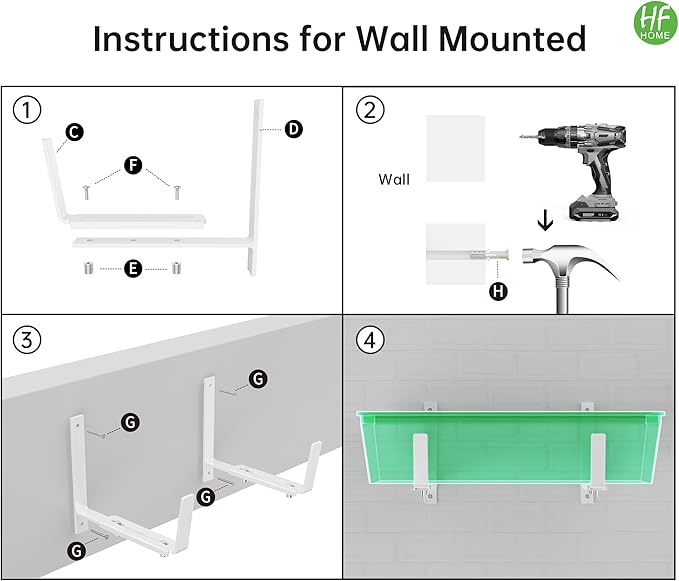 HFHOME Set of 4 Adjustable Window Planter Box Brackets, White Brackets for Window Boxes Planters, Planter Shelving with Adjustable Size The Width of The Bottom of The Planter Box (Patent Registered) HFHOME