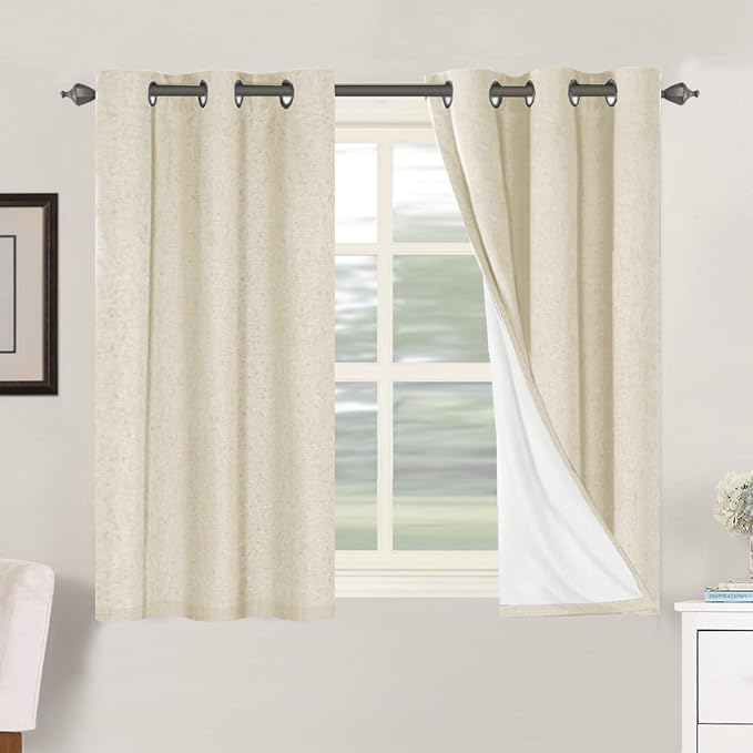 H.VERSAILTEX 100% Blackout Curtains for Bedroom Thermal Insulated Linen Textured Curtains Heat and Full Light Blocking Drapes Living Room Curtains 2 Panel Sets, 42x45 Inch, Bleached Sand HVERSAILTEX