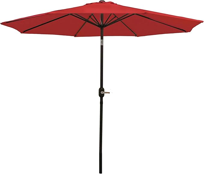 Sunnydaze Outdoor Patio Umbrella - Polyester Table Market Umbrella with Push-Button Tilt and Crank - 8 Sturdy Ribs - Red - 9ft SunnydazeDecor