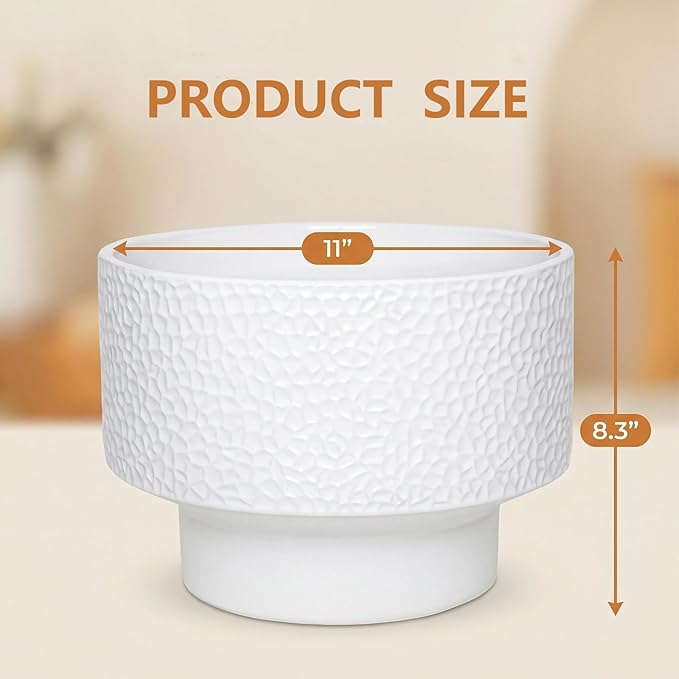 11 Inch Ceramic Plant Pots, Planter Pot with Drainage Hole, Honeycomb Ceramic Flower Pot Outdoor Indoor, Large Modern Decorative Planters for Home/Office Plants, White Fzfeiyy
