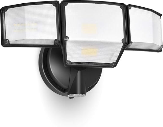 LUTEC 80W Dusk to Dawn Flood Lights Outdoor, 9000LM Super Bright LED Security Light with Photocell, IP65 Waterproof, 5000K Daylight, Hardwired 4 Heads Floodlight for Garage, Yard (Black) LUTEC