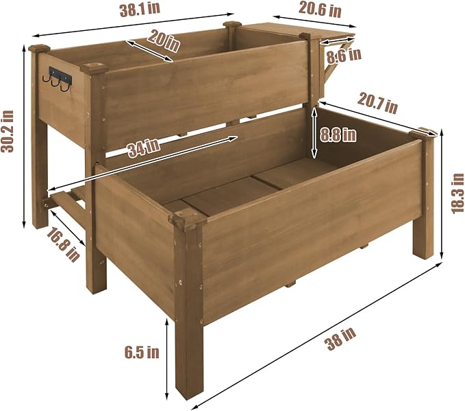 2-Tier Raised Garden Bed with Legs Outdoor Elevated Garden Box,Storage Shelf,Protective Liner for Backyard,Patio,Balcony,55x42x30in (Brown) Ketive