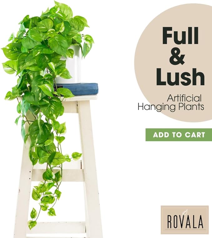 ROVALA Silk Plants for Home Decor Indoor in Pot Realistic Artificial Plants Fake Hanging Plants Faux Plants Indoor Fake Potted Plants Fake Plants for Shelves Bathroom Plants, Fake Pothos (Light Green) ROVALA