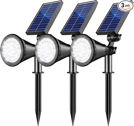 Solar Lights Outdoor Waterproof, 36 LEDs Adjustable Solar Spot Lights Outdoor, 2-in-1 Solar Powered Spotlight Landscape Lighting for Tree, Garden, Yard, Pathway- 3 Pack (Cool White) Rootora