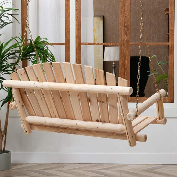 Wooden Porch Swing Outdoor Bench Swing Chair 2-Seater W/Hanging Chains for Patio Garden Backyard, Heavy Duty 800 LBS, 4 Ft, Unfinished Anraja