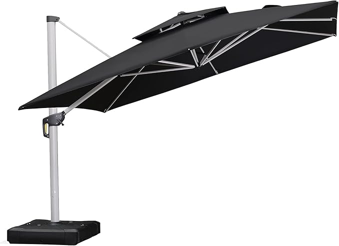 PURPLE LEAF 12 Feet Double Top Deluxe Square Patio Umbrella Offset Hanging Umbrella Cantilever Outdoor Market Umbrella Garden, Black PURPLELEAF