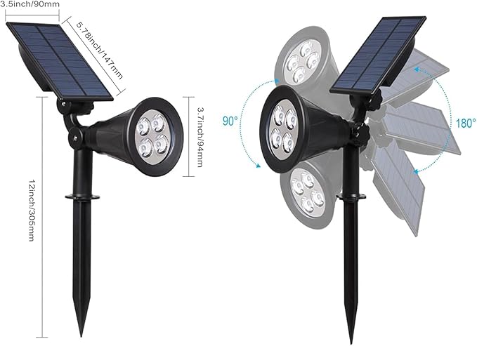 T-SUN Green Solar Spotlights, IP65 Waterproof Outdoor 4 LED Solar Garden Lights, Auto ON/Off Adjustable Wall Lights, 180°Angle Adjustable for Tree,Patio,Yard,Driveway,Stairs,Pool Area (Green-4 Pack) T-SUN