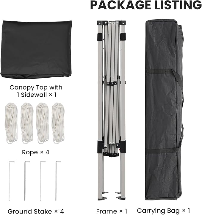 Canopy Tent, 10X10 FT Pop Up Canopy Outdoor Tent Slant Legs with Carrying Bag, Portable Gazebo Shelter - 8X8 FT Canopy Cover (Black with 1 Sidewall) Oneofics