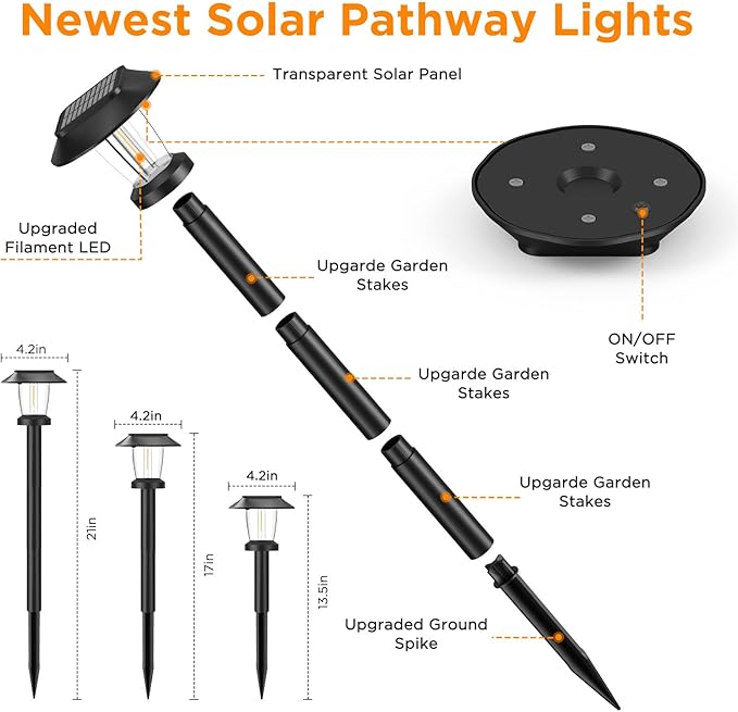 ALEPOD Solar Pathway Lights Outdoor - 12 Pack Solar Powered Garden Lights Waterproof IP65, Decor Landscape Lighting with Three Lighting Modes for Yard, Lawn, Walkway, Driveway, Warm White ALEPOD