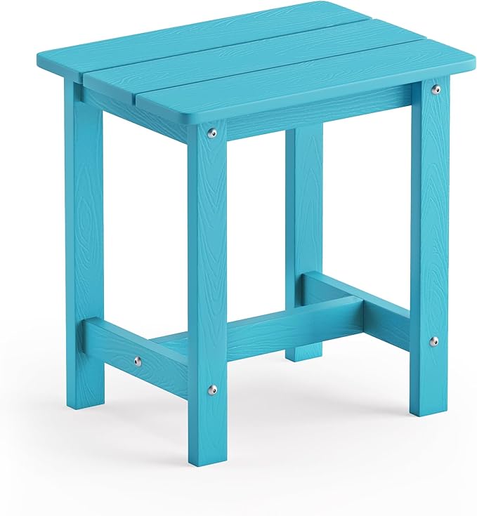 LUE BONA Outdoor Side Table, HDPS Small Outdoor Table, Rectangle Adirondack Side Table, Outside End Table for Patio, Porch, Pool, Weather Resistant/Easy Maintenance/Indoor or OutsideUse, Sky Blue LUEBONA