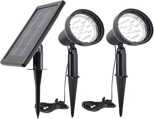 SUNLONG Solar Powered Spot Lights Outdoor Waterproof 2 in 1 Bright Solar SpotLights Power Adjustable for Flag Yard Flagpole Landscape Dusk to Dawn 2 x Spots White MakeYournightBrightandWarm