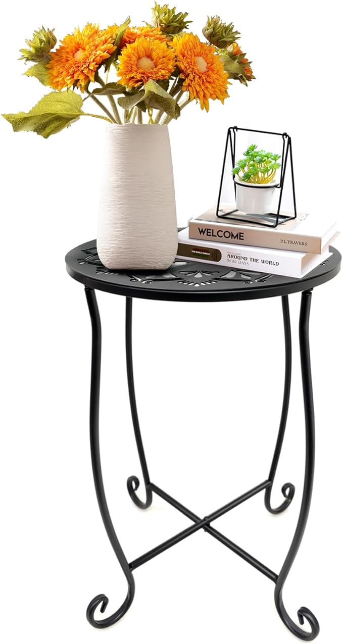 Fashion&cool Side Tables for Small Space, Metal Outdoor Indoor Round Side Table, Small End Table Pool Chair Side Table for Patio Yard Porch Balcony Garden Bedside Plant Stand Fashion%26cool