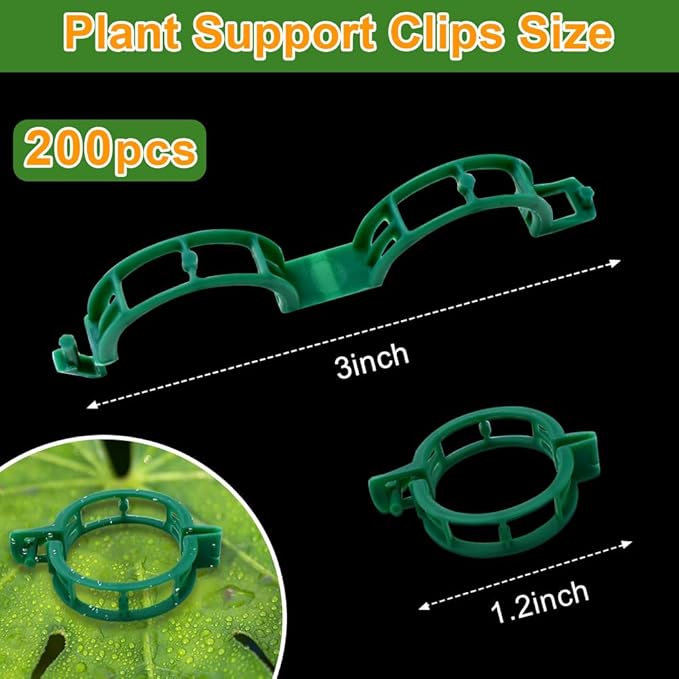 200 Pcs Plant Support Tomato Clips, Garden Clips, Crop Clips for Vine Vegetables, Fixing Tomato, Sweet Pepper, Eggplant, Makes Plants Grow Upright and Healthier（Green） PEOUWNES