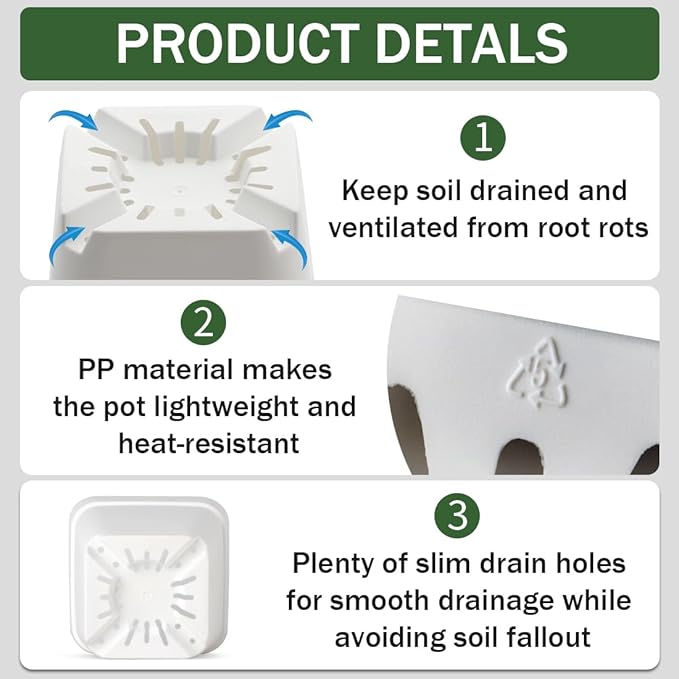 120 Pcs Nursery Pots 3.5 Inch, Plastic Seed Starting Pot with Drainage Holes, Small Sturdy Seedling pots for Planting, Cuttings (White) BTPLASTIK