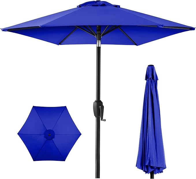 Best Choice Products 7.5ft Heavy-Duty Round Outdoor Market Table Patio Umbrella w/Steel Pole, Push Button Tilt, Easy Crank Lift - Resort Blue BestChoiceProducts