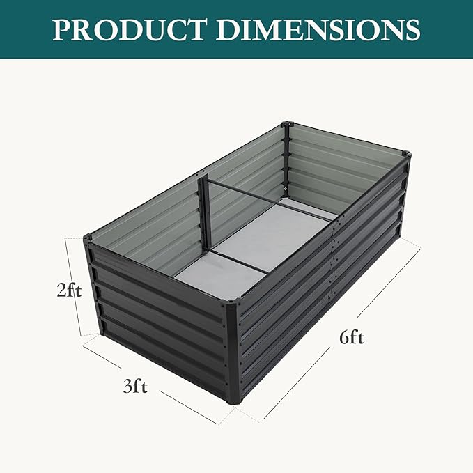 DUMOS Raised Garden Bed Outdoor, 6x3x2ft Planter Box Outdoor for Deep-Rooted Herbs/Flowers/Vegetables, Large Metal Garden Bed for Patio, Balcony and Backyard, Gray DumosLifestyle