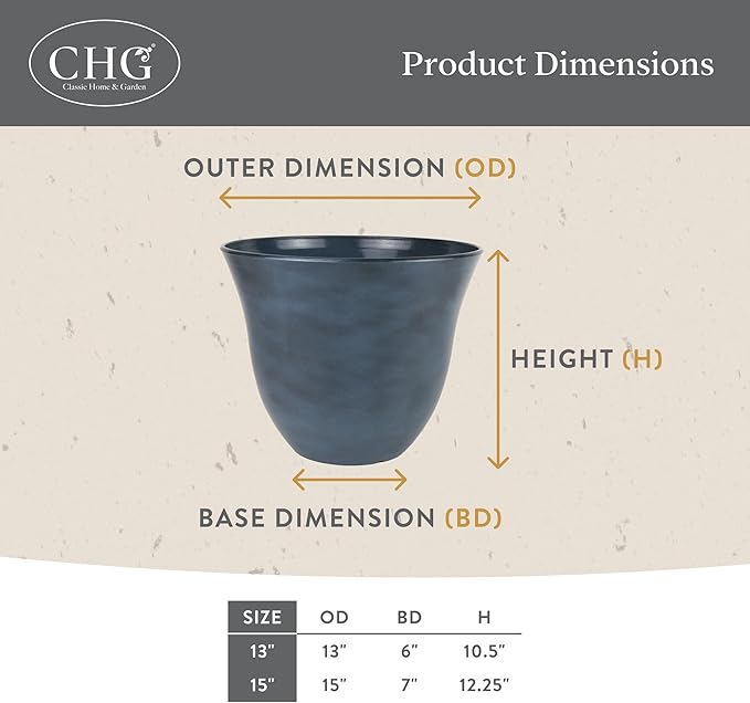 Classic Home and Garden Honeysuckle Resin Planters - Lightweight Indoor & Outdoor Plant Pots - UV-Resistant Plastic Flower Pots - Pot Planters for Flowers & Herbs (13” Bamboo) ClassicHomeandGarden