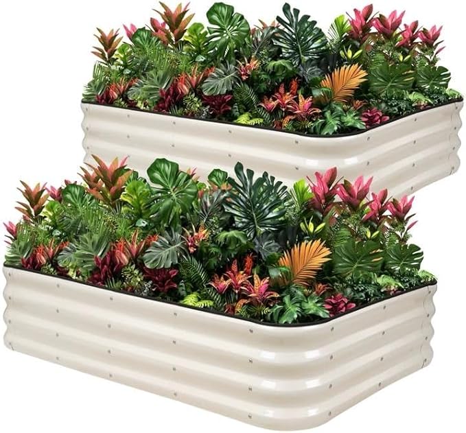 1MORE Raised Garden Bed -5X3X1 Galvanized Planter Box for Outdoor Gardening,4 in 1 Modular Raised Bed Kit with Protective Tape, Gloves for Herb，Ideal for Vegetables and Plants.White-2Pcak 1MORE