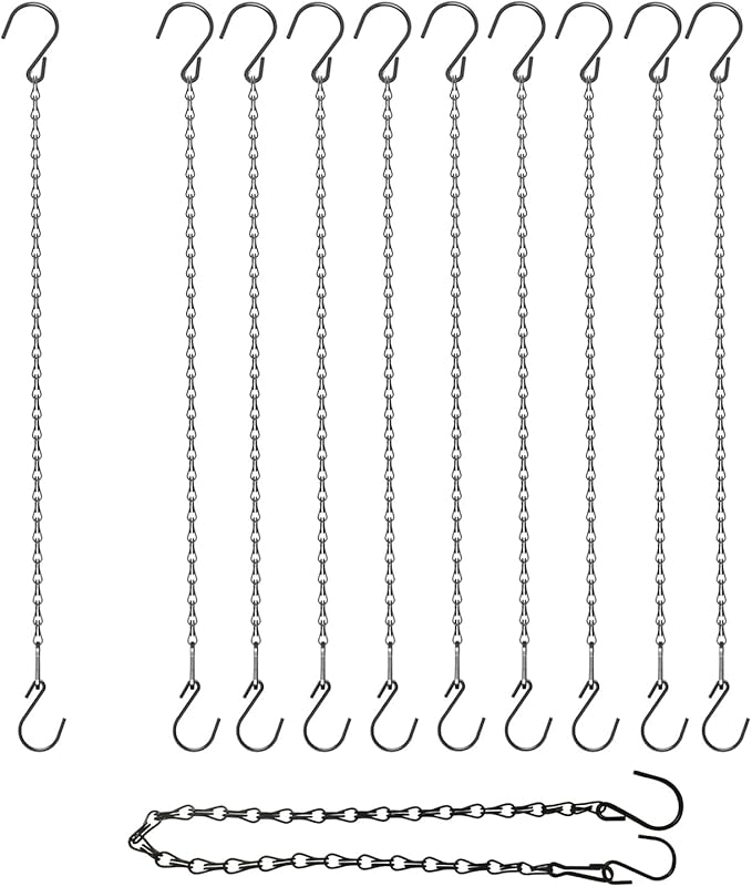 Adjustable Hanging Chain with Hooks, 20.8", Black 15pcs Heavy Duty for Hanging Grow Lights, Christmas Wreath, Neon Sign, Indoor Plants, Bird Feeders HEDGBOBO