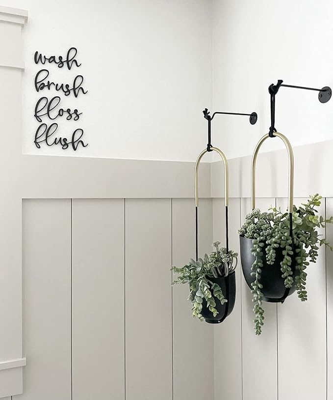 Metal Hanging Planter for Indoor Outdoor Plants Wall and Ceiling Hanging Flower Pot Plant Holder for Succulent Vines Ferns, Height Adjustable Modern Minimalist Room Decor(Black) ABETREE