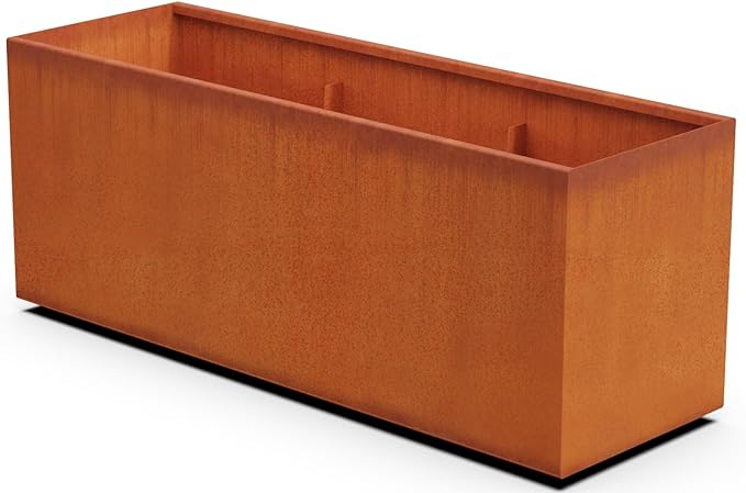 Plantercraft Large Rectangular Planters for Outdoor Plants - 60x20x24 Corten Steel Planter, Extra Large Outdoor Planter Box for Modern Garden & Patio Landscapes Plantercraft