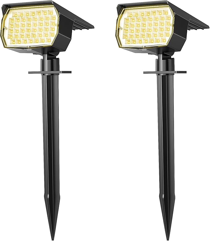 Solar Spot Lights Outdoor Waterproof IP65, 2 Pack Landscape Spotlights with 46 LEDs, 3 Modes Auto On/Off Solar Powered Flood Lights for Outside Pathway, Yard, Garden, Walkway (Warm White) WENATY