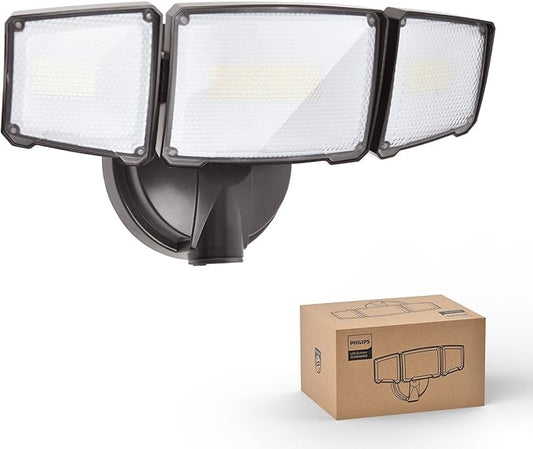 Philips 72W 7400LM LED Flood Lights Outdoor, Switch Controlled Aluminum Security Lights, 3 Adjustable Heads, Wall Mount, 5000K Daylight, Waterproof for Yard, Garage Brown PhilipsLightingLED