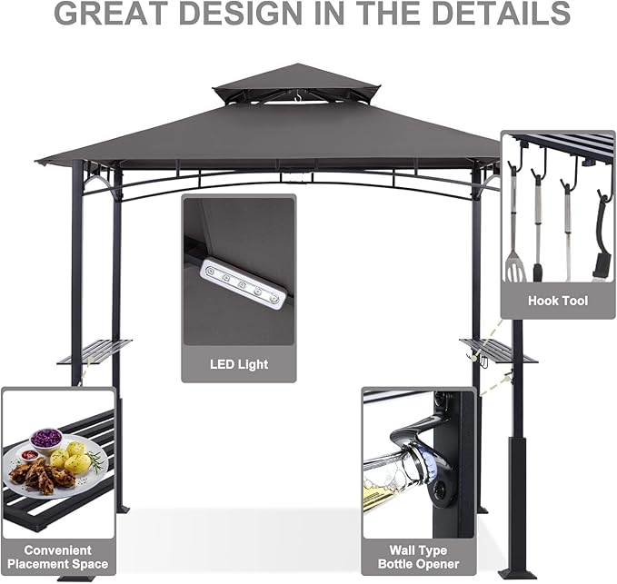 ABCCANOPY 8x5 Grill Gazebo - Outdoor BBQ Canopy Shelter with Led Light for Patio Backyard Grilling (Dark Grey) ABCCANOPY