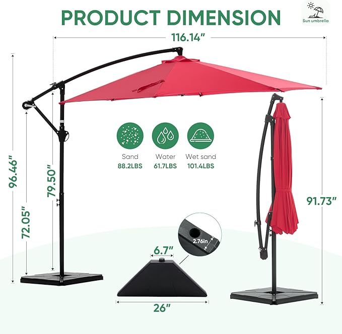 NEWBULIG 10FT Patio Umbrella, Offset Cantilever Outdoor Patio Table Umbrella, UV Protection, Fade Resistant Fabric, Easy Tilt Adjustment for Pool, Deck, Garden, Backyard NEWBULIG
