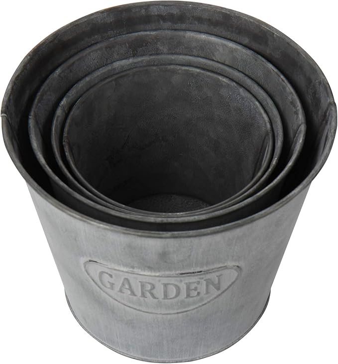 Briful 4 Size Galvanized Buckets Farmhouse Metal Bucket Dark Gray Galvanized Flower Bucket Home Indoor Outdoor Decorative Tin Planters (4.7In/5.1In/5.9In/7.1In) Briful
