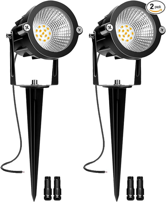 Low Voltage Landscape Lights, 10W 12/24V 2700K Warm White Landscape Lighting, IP65 Waterproof Outdoor LED Spotlight for Garden Yard Tree, 2 Pack with Connectors REEGOLD
