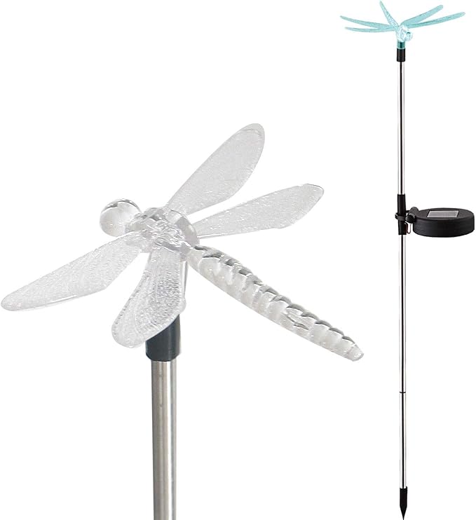 Waterproof Outdoor Solar Garden Stake Light with Vivid Color Charging Figurine –Dragonfly LED Garden Landscape Lawn Lamp for Flower Beds Backyards Decoration, 1Pack EZiGarden
