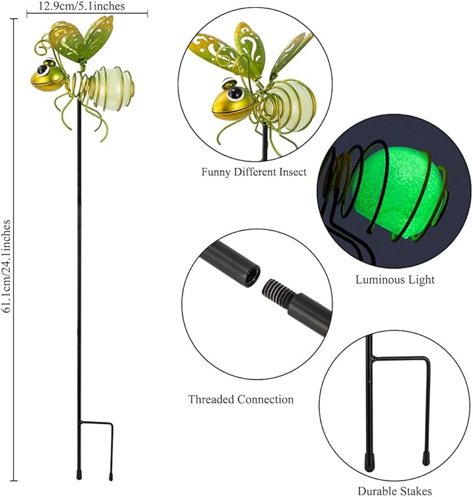 Garden Decor for Outside,3 Pcs Luminous Insect Garden Decorative Stakes,Glow in The Dark Bee Lights Metal Yard Art,Waterproof Outdoor Spring Lawn Patio Pathway Decoration for Mom,Women,Grandma SATHGA