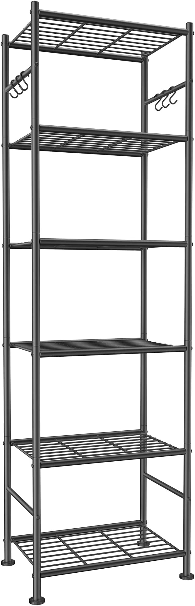 Storage Shelves - 6-Tier Large Capacity Shelf Organizer with Hooks, Heavy-Duty Garage Shelving with Leveling Feet, Wobble-Free Rack for Bedroom, Balcony, Garage, 18.1"×12.4"×70.1", Black Sakugi
