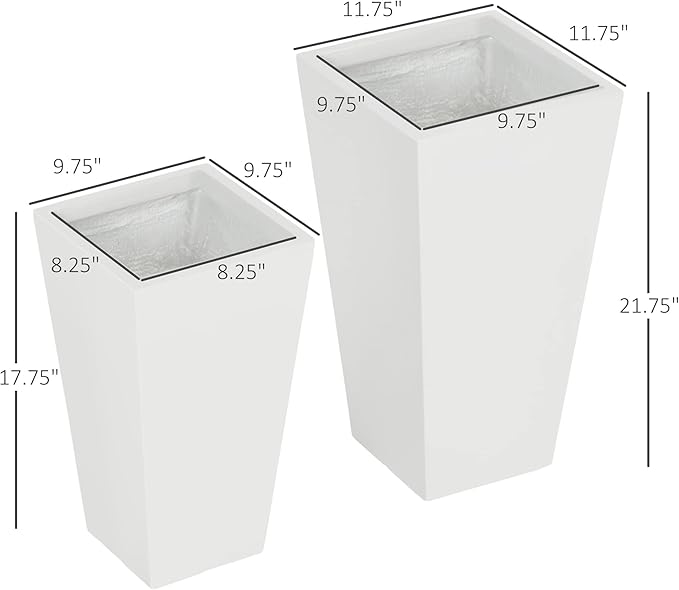 Outsunny 2-Pack Outdoor Planter Set, Flower Pots with Drainage Holes, Durable & Stackable Plant Pot, 22in & 18in, for Porch, Entryway, Patio, Yard, Garden, White Outsunny
