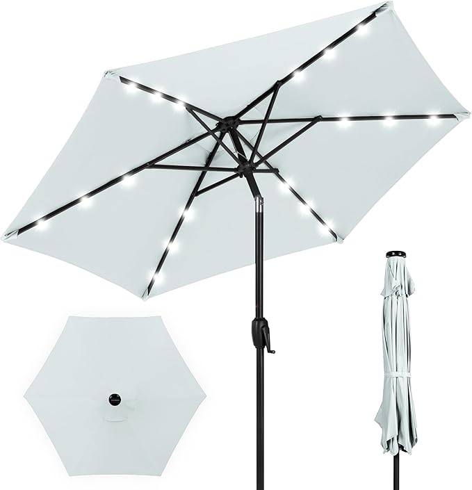 Best Choice Products 7.5ft Outdoor Solar Market Table Patio Umbrella for Deck, Pool w/Tilt, Crank, LED Lights - Baby Blue BestChoiceProducts