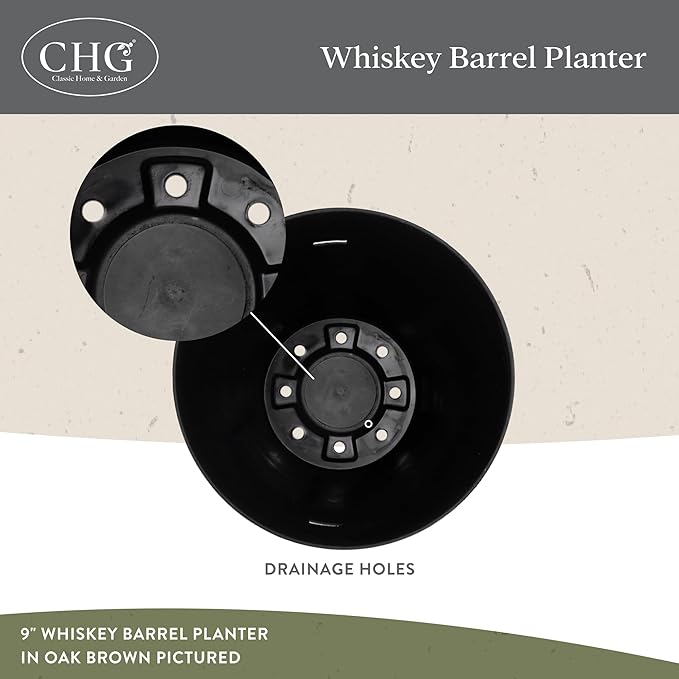 Classic Home and Garden Outdoor Whiskey Resin Flower Pot Barrel Planter, Walnut Brown, 20.5" (2 Pack) ClassicHomeandGarden