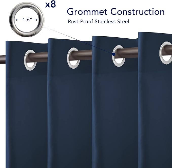 PureFit Outdoor Curtains for Patio Waterproof Weatherproof, UV Resistant Outside Curtains for Gazebo, Front Porch, Pergola, Sun Blocking Privacy Curtain, 52W x 120L inch, 1 Panel, Navy Blue PureFit