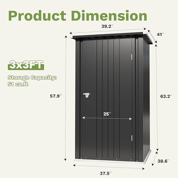Devoko 3x3 FT Outdoor Storage Shed, Small Garden Tool Shed with Single Lockable Door, Metal Tool Storage Shed with Sloping Roof, Outside Shed for Backyard Patio Lawn, Black DEVOKO
