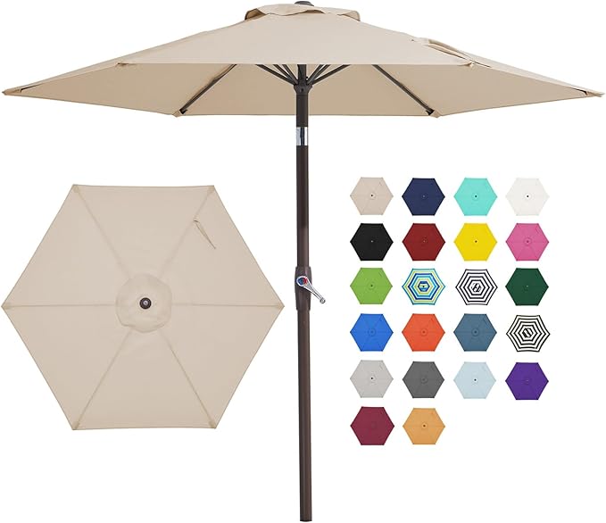 JEAREY 7.5FT Patio Umbrella Outdoor Market Umbrella with 6 Sturdy Ribs, Push Button Tilt/Crank Table Umbrella for Garden, Deck, Backyard and Pool, Beige JEAREYOutdoorsCollection
