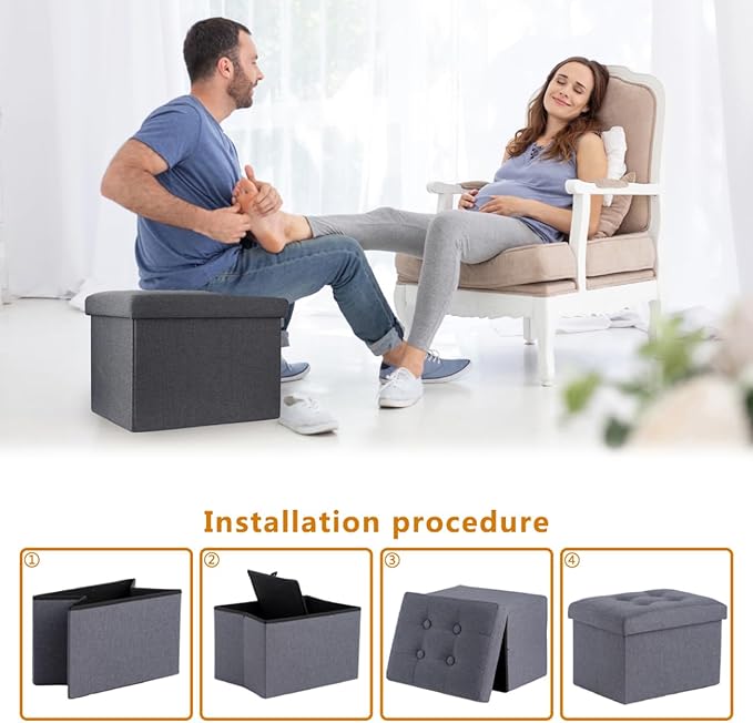 ALASDO Storage Ottoman Footrest Stool Small Ottoman with Storage Foldable Ottomans Foot Rest Footstool Bench for Living Room 17x13x13inches Grey ALASDO