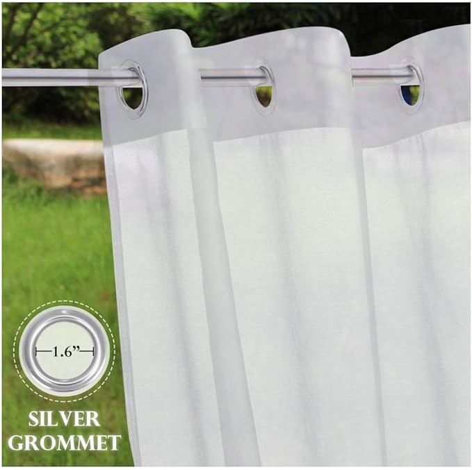 RYB HOME Sheer Outdoor Curtains - 2 Panels Waterproof Curtains White Sheer Privacy Linen Look Voile Drapes for Porch Pavilion Garden Lawn Corridor Sun Room Decor, 2 Tiebacks, W 54 x L 108 inch Long RYBHOME