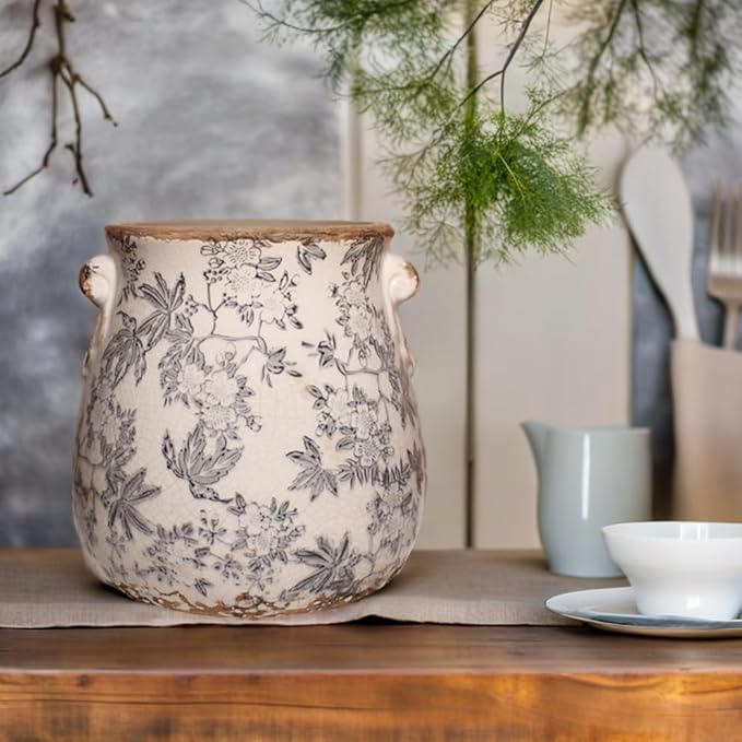 Rustic Farmhouse Ceramic Flower Pots, Vintage Antique Planters & Vase with Drainage Hole for Indoor/Outdoor, Handmade Crackle Glaze Terracotta Pottery Decor for Home Kitchen Office, Gardening Gifts XiaanJiaju