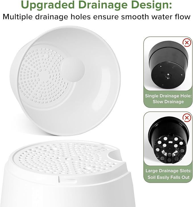 GARDIFE 2026 Upgraded Self Watering Plant Pots with Drainage Hole, 8/7/6.5/6/5.5/5/4 Inch Flower Planting Containers for House Plants, African Violet, Flowers, Cactus (White, 8+7+6.5+6+5.5+5+4 inch) GARDIFE
