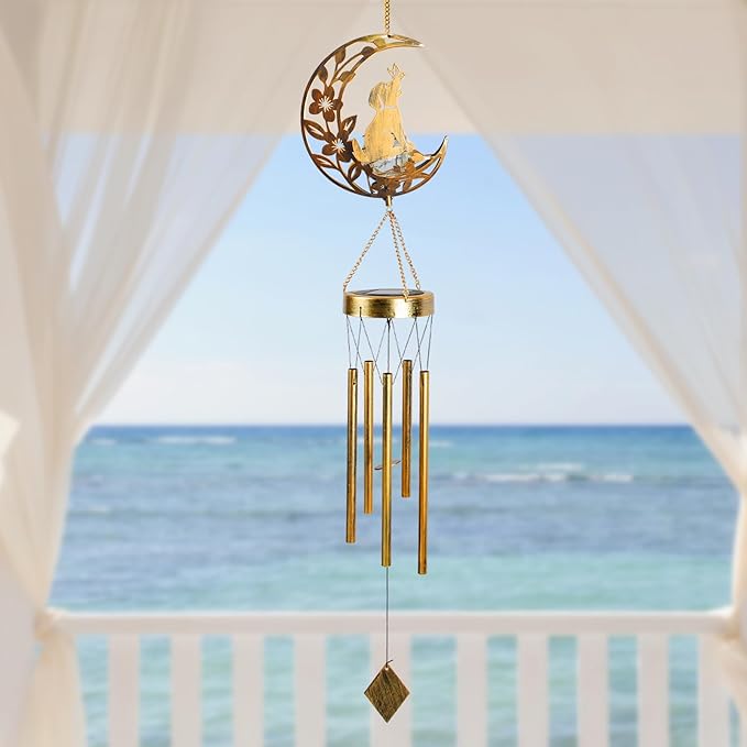 Moon Dog Wind Chime Outdoor, Handcrafted Metal Garden Wind Chimes with Dog & Moon Charms, Soothing Wind Bells for Patio Porch Decor, Weatherproof Gift for Lovers & Pet Owners Rootora