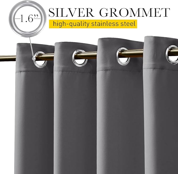 NICETOWN 2 Panels Weighted Blackout Curtains for Patio Waterproof, Grommet & Back Tab on Top & Bottom Windproof Blackout Outdoor Curtains for Porch with Bouns Rope for Fixed, Grey, W52 x L84 NICETOWN