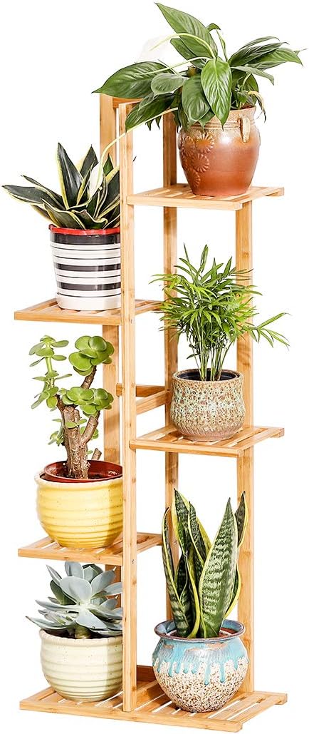 Bamboo 5 Tier 6 Potted Plant Stand Rack Multiple Flower Pot Holder Shelf Indoor Outdoor Planter Display Shelving Unit for Patio Garden Corner Balcony Living Room COPREE