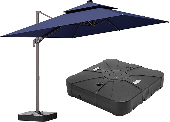 9x12FT Navy Blue Cantilever Outdoor Patio Umbrella with Base, Large Rectangular Offset Design, Double Top Heavy Duty Aluminum Frame & 360° Rotation for Pool Garden Deck Backyard ZLACUIU